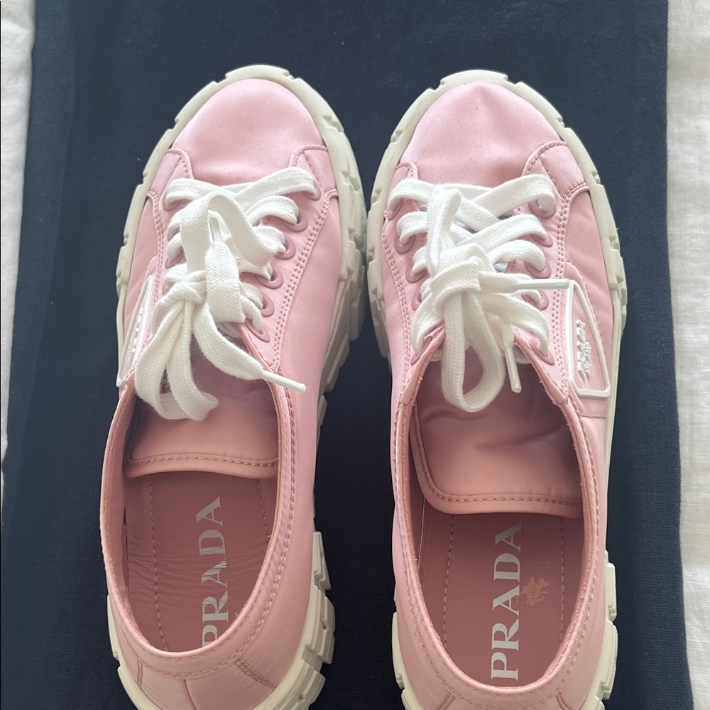 Prada Women's Pink Lace-Up Sneakers